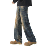 Vaqueros vintage lavados con cintura con cordón