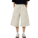 Solid Cargo Wide Leg Cropped Pants