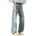 Floral Print Washed Straight Leg Jeans
