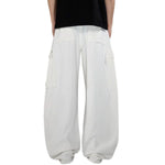 White Barrel-Leg Utility Cargo Pants