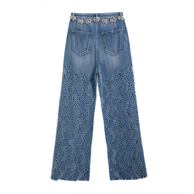 Risen Jeans Rhinestone-Transferred & Embroidered Cut-Out Jeans