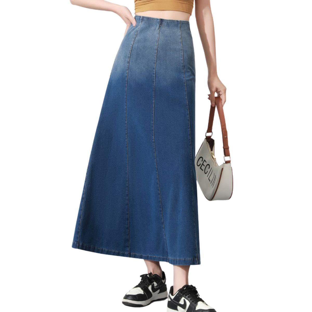 High-Waisted A-Line Maxi Knit Denim Skirt