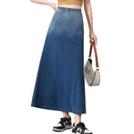 High-Waisted A-Line Maxi Knit Denim Skirt