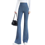 High-Waist Knit Denim Flare Pants