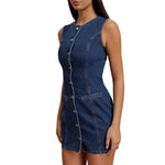 Minivestido vaquero ajustado con botones al frente y sin mangas