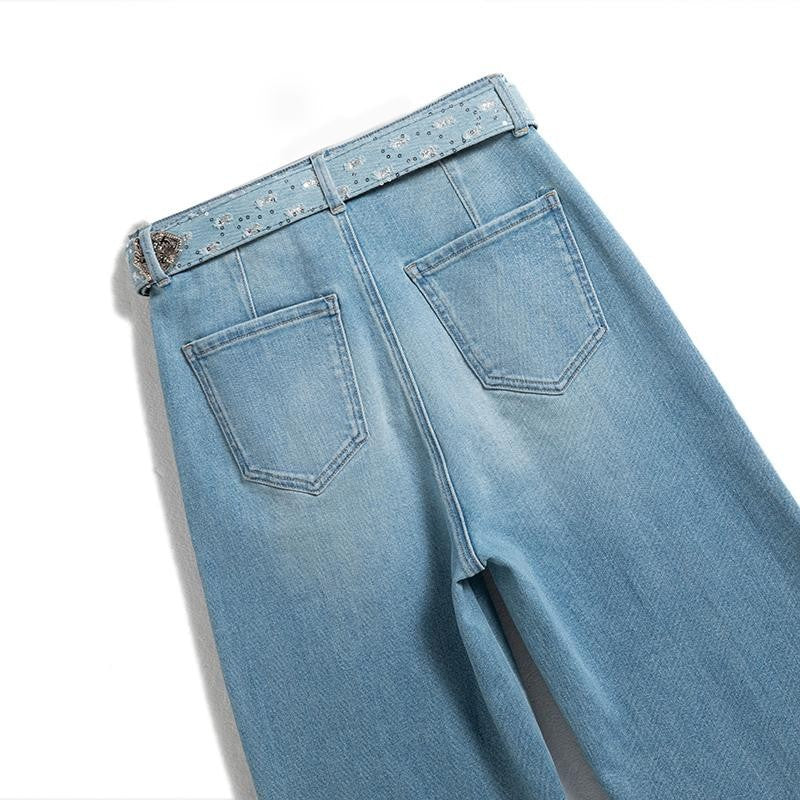 Risen Jeans Wide-Leg Rhinestone & Embroidered Cut-Out Jeans