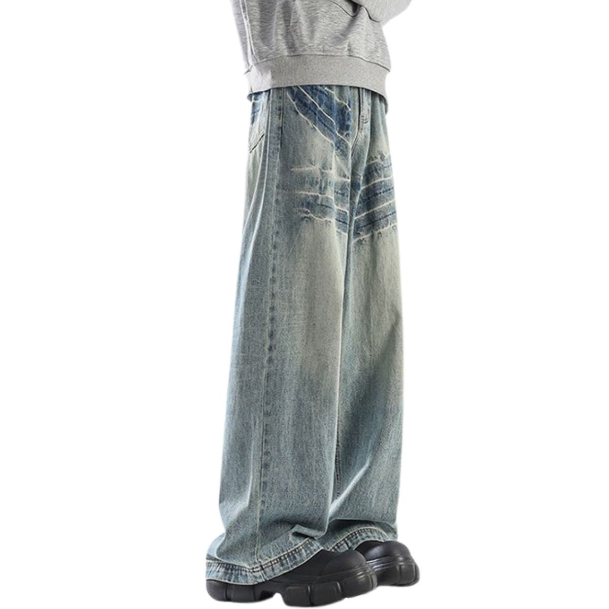 Mud Washed3D Crinkle Tie-Dye Wide-Leg Denim Jeans