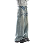 Mud Washed3D Crinkle Tie-Dye Wide-Leg Denim Jeans