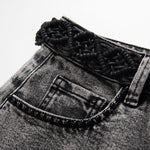 Vintage-Wash Pearl-Embroidered Denim Skirt