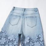 Risen Jeans Embroidered Cut-Out Pearl Rhinestone Ankle Jeans