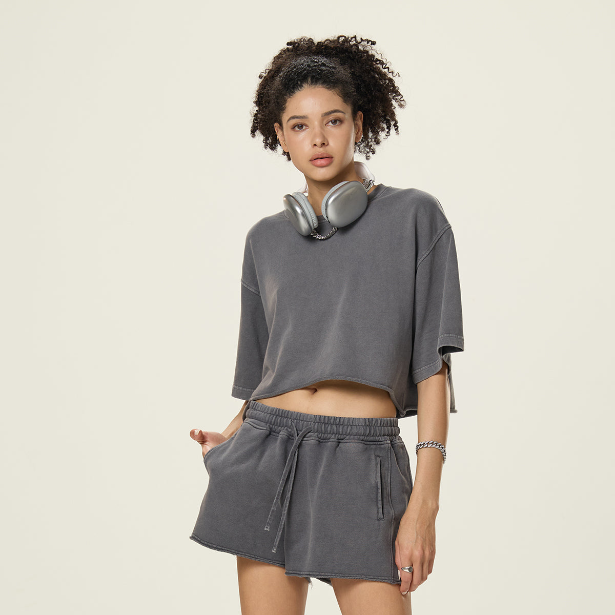 Vintage Washed Raw Edge Crop Tee 8.4oz