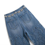 Risen Jeans Rhinestone-Transferred & Embroidered Cut-Out Jeans