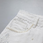 Pearl-embellished Embroidered Butterfly Denim Shorts