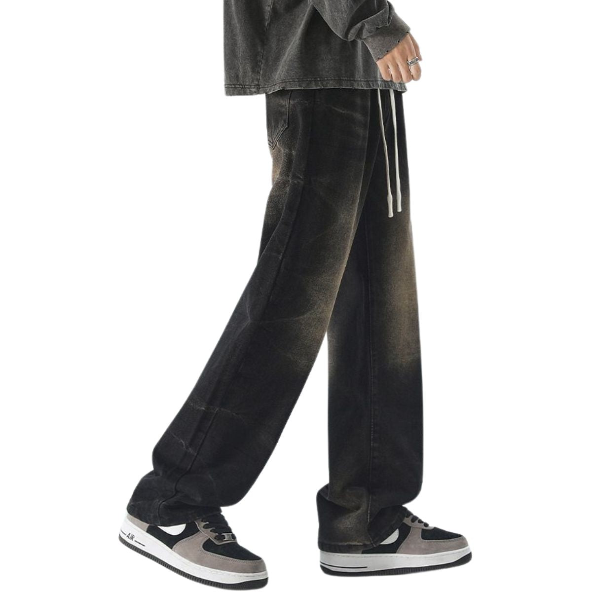 Vaqueros vintage lavados con cintura con cordón