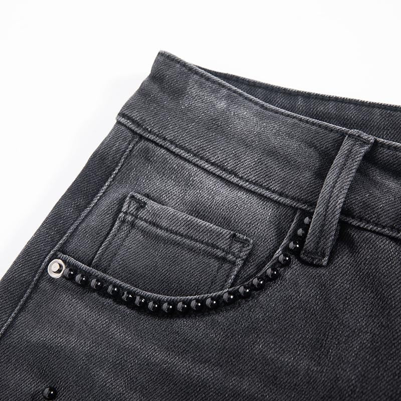 Risen Jeans Pearl-Embellished Floral-Embroidered Whisker Jeans