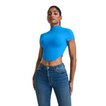 Mock Neck Curved-Hem Crop Tee