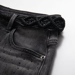 Embroidered & Rhinestone-Transferred Denim Skirt