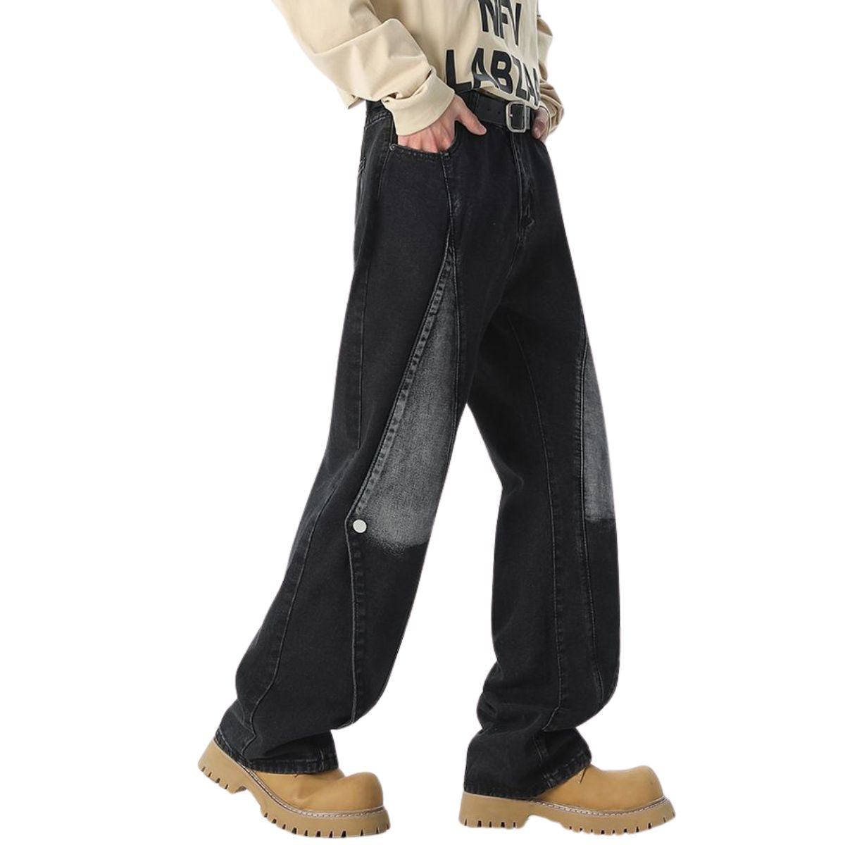 Trendy Buttoned Mock-Slit Wide-Leg Jeans