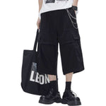 Solid Cargo Wide-Leg Cropped Pants