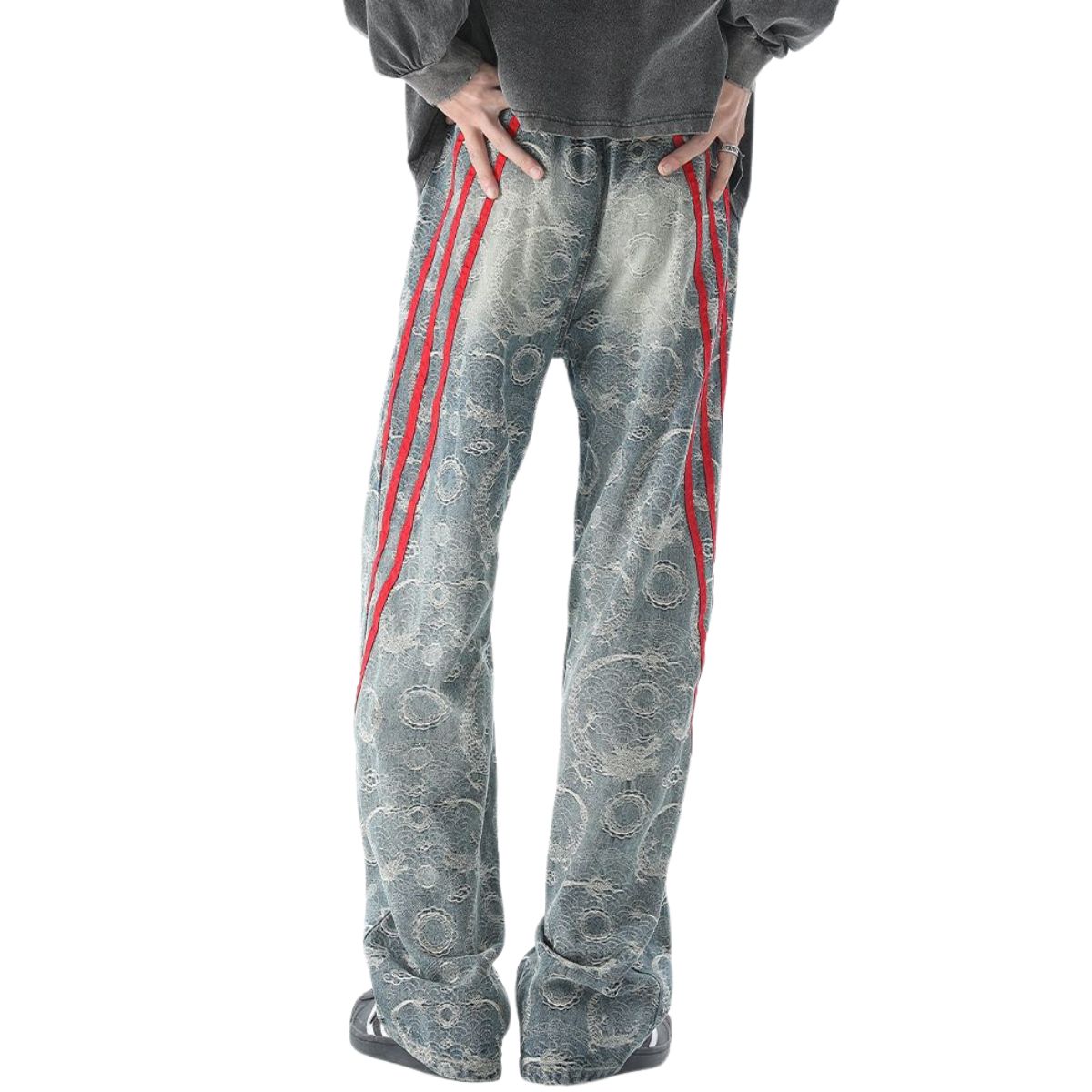 Side Stripe Jacquard-Print Wide-Leg Jeans