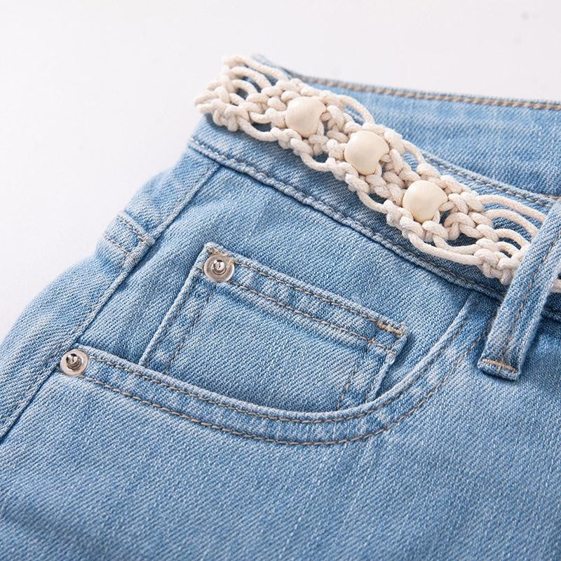 Risen Jeans Raw Hem Ethnic Motif Embroidery Flared Jeans