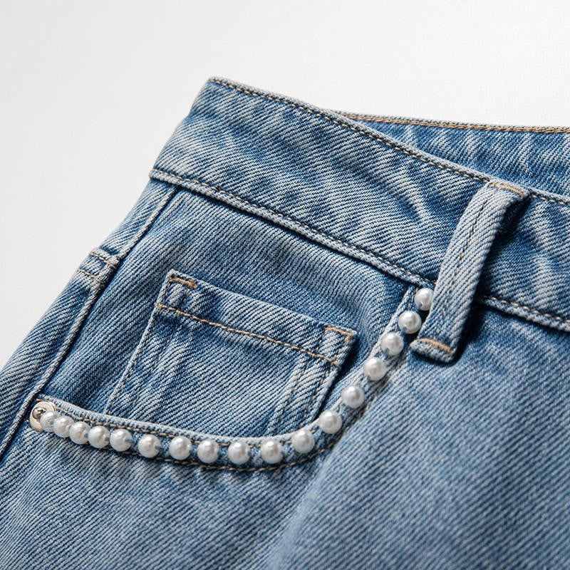 Risen Jeans Floral Embroidered Pearl-Beaded Cut-Out Jeans