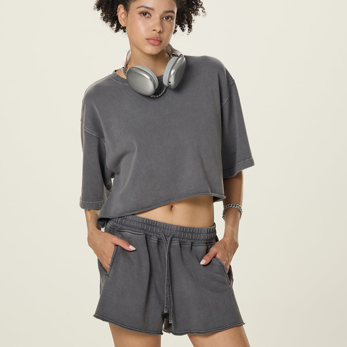 Vintage Washed Raw Edge Crop Tee 8.4oz