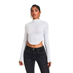 Mock Neck Curved-Hem Long-Sleeve Top