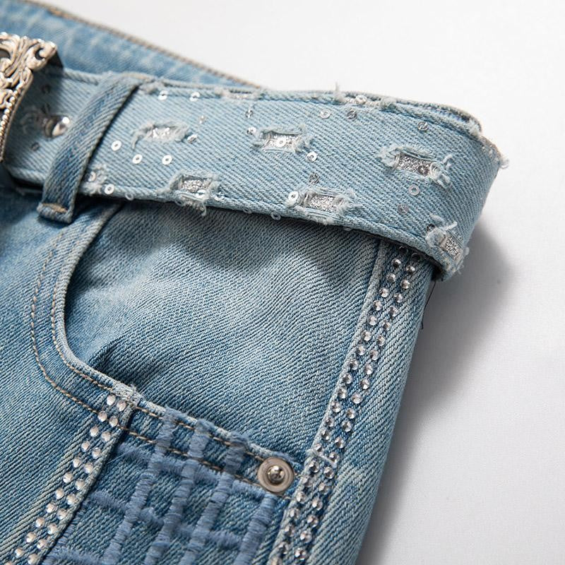 Risen Jeans Wide-Leg Rhinestone & Embroidered Cut-Out Jeans