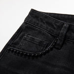 Risen Jeans Rose Embroidered Lace-Cut Jeans with Pearl Beading