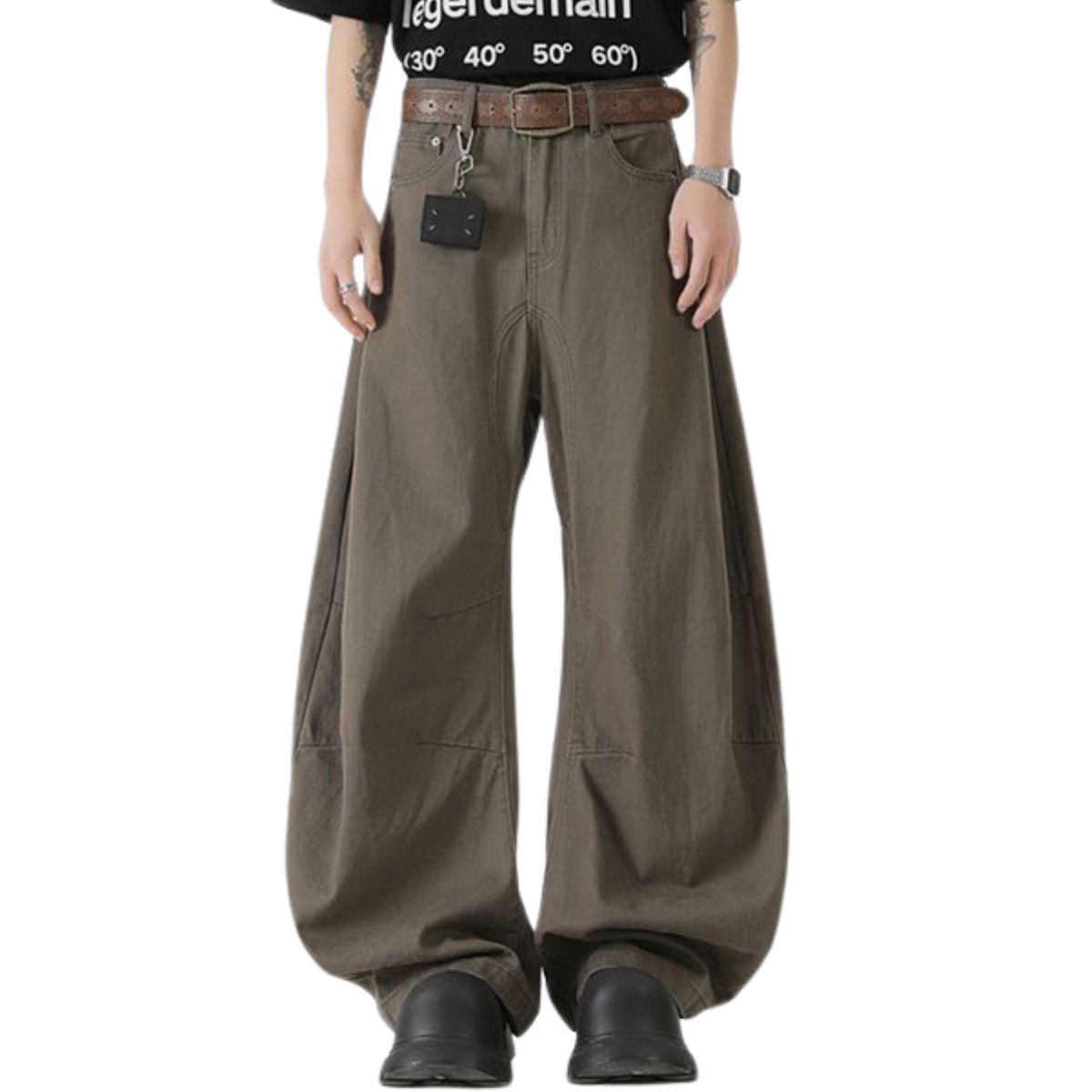 Solid Color Barrel Leg Cotton Trousers