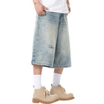 Ripped Wide-Leg Cropped Denim Jeans