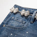 Risen Jeans Rhinestone-Transferred & Embroidered Cut-Out Jeans