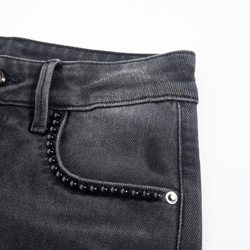 Risen Jeans Pearl-Embellished Floral-Embroidered Whisker Jeans