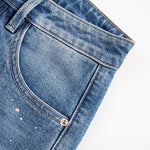 Risen Jeans Raw Hem Floral Lace-Cut Jeans with Rhinestones