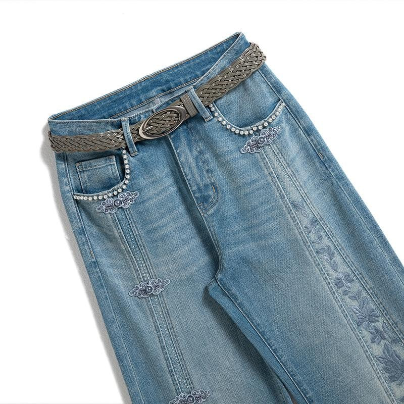 Risen Jeans Pearl-Frog Embroidered Wide-Leg Jeans