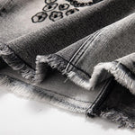 Vintage-Wash Pearl-Embroidered Denim Skirt