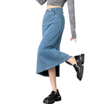 Women's Straight-Cut Jersey Denim Midi Skirt