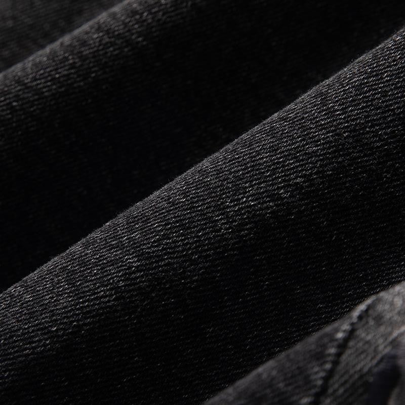 Raw-Edge Hem Heavily Embroidered Denim Skirt