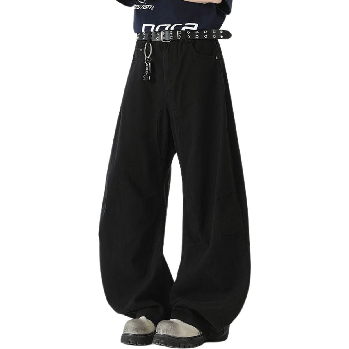 Solid Color Barrel Leg Cotton Trousers