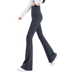 High-Waist Knit Denim Flare Pants