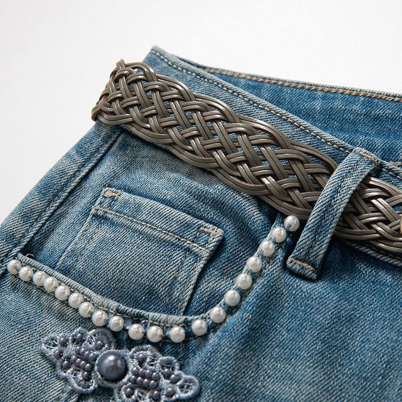 Risen Jeans Pearl-Frog Embroidered Wide-Leg Jeans