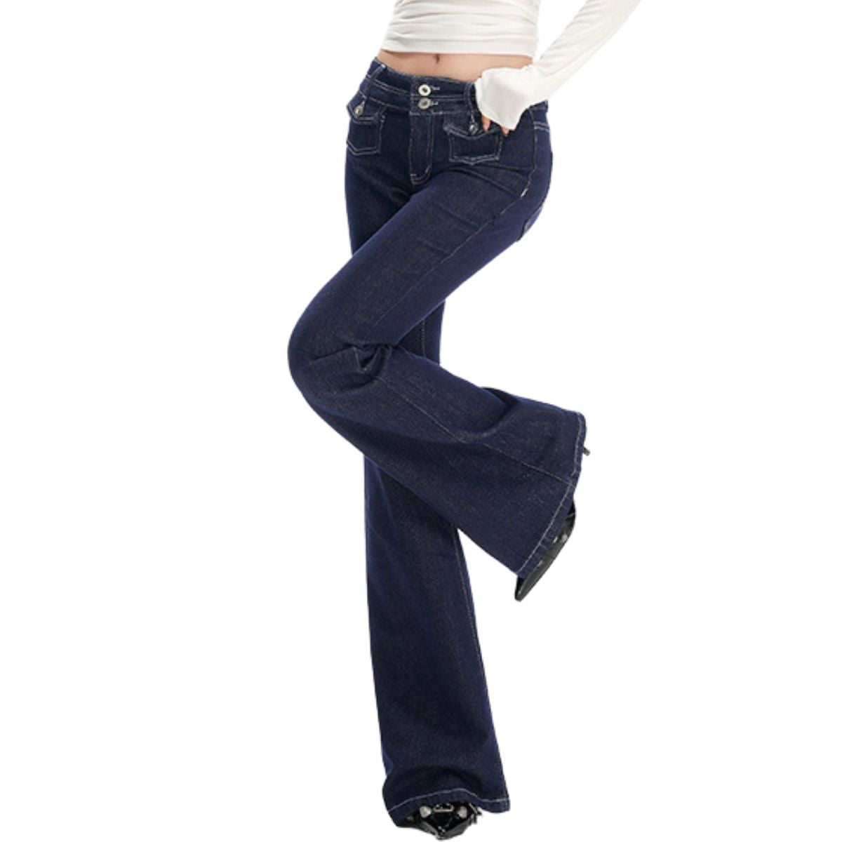 Women's Low-Waisted Flared Knit Jeans