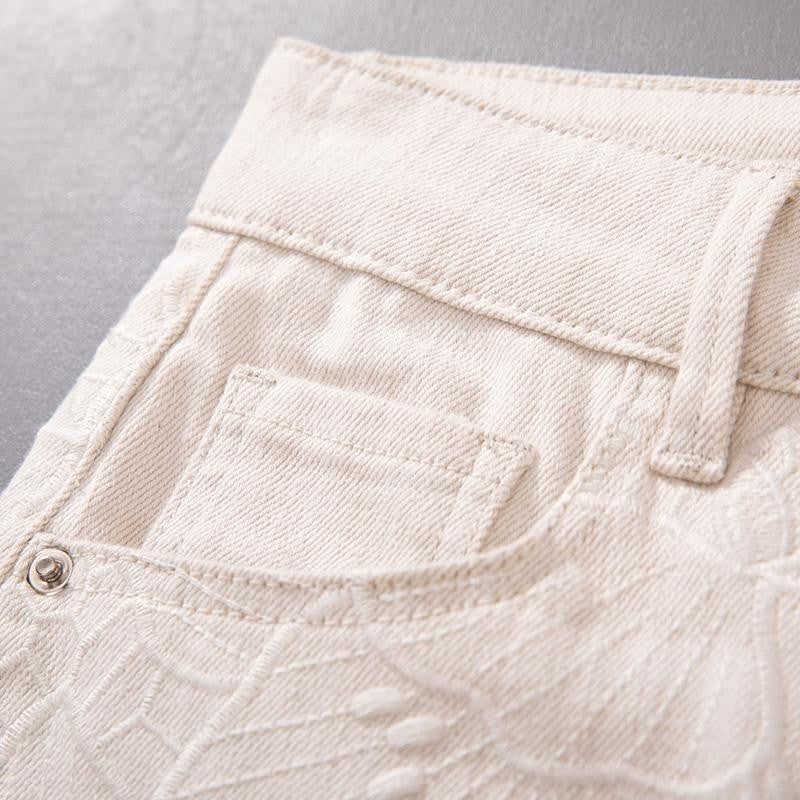 Risen Jeans High-Rise Embroidery Cut-Out Wide-Leg Jeans