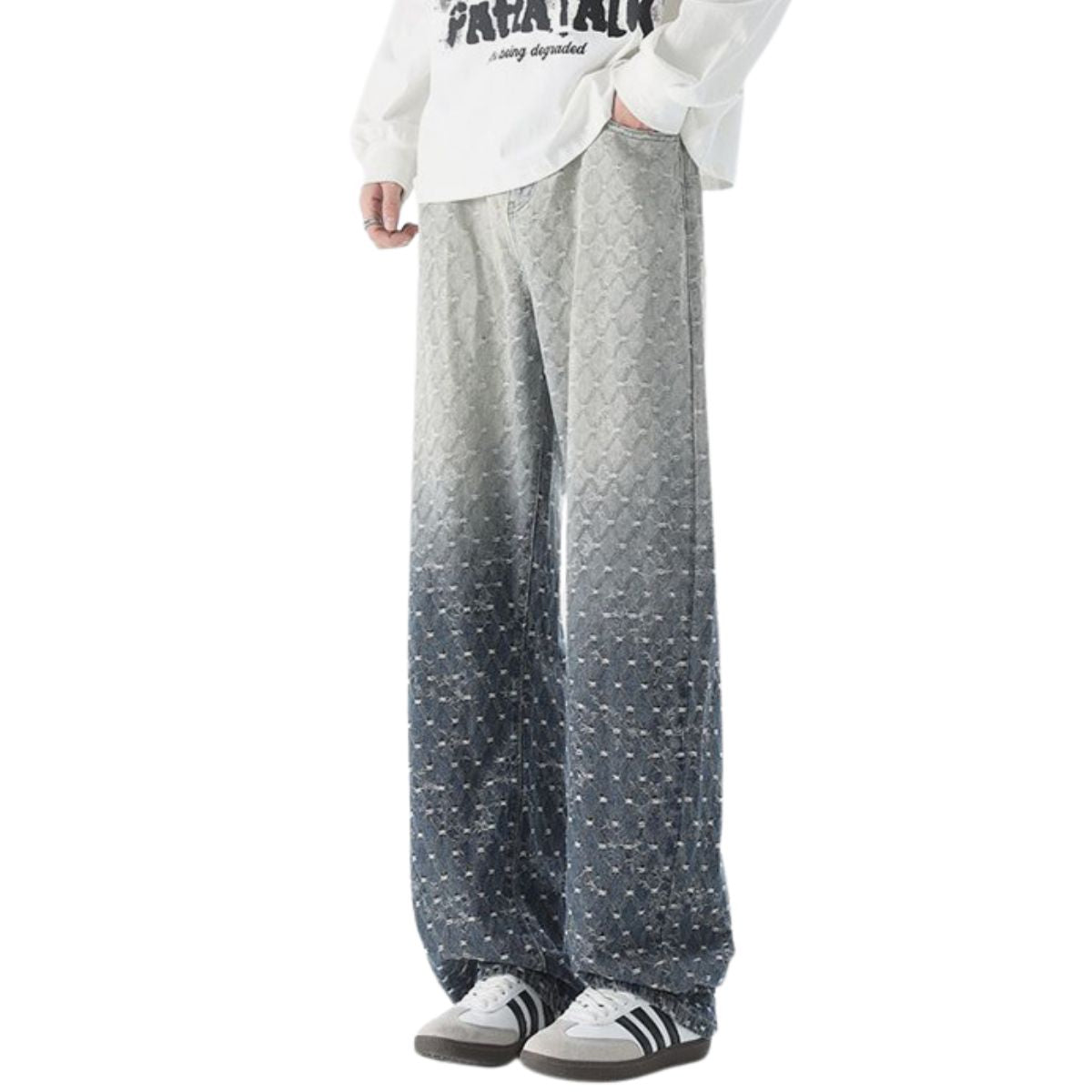 Ombre Jacquard Relaxed Fit Denim Trousers