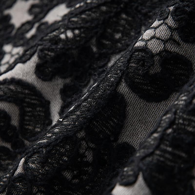 Embroidered & Rhinestone-Transferred Denim Skirt