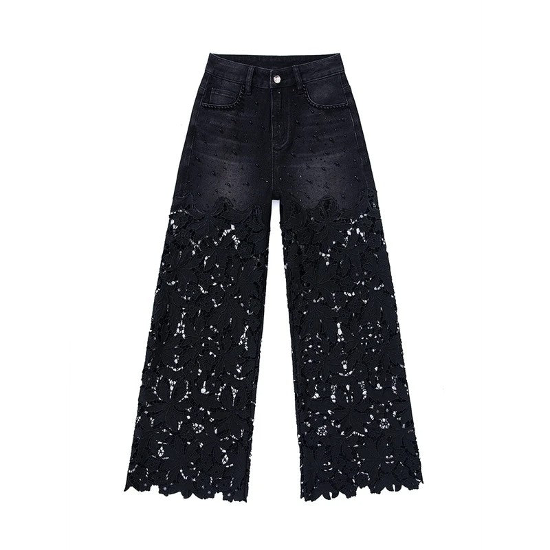 Risen Jeans Floral-Embroidered Cut-Out Wide-Leg Jeans