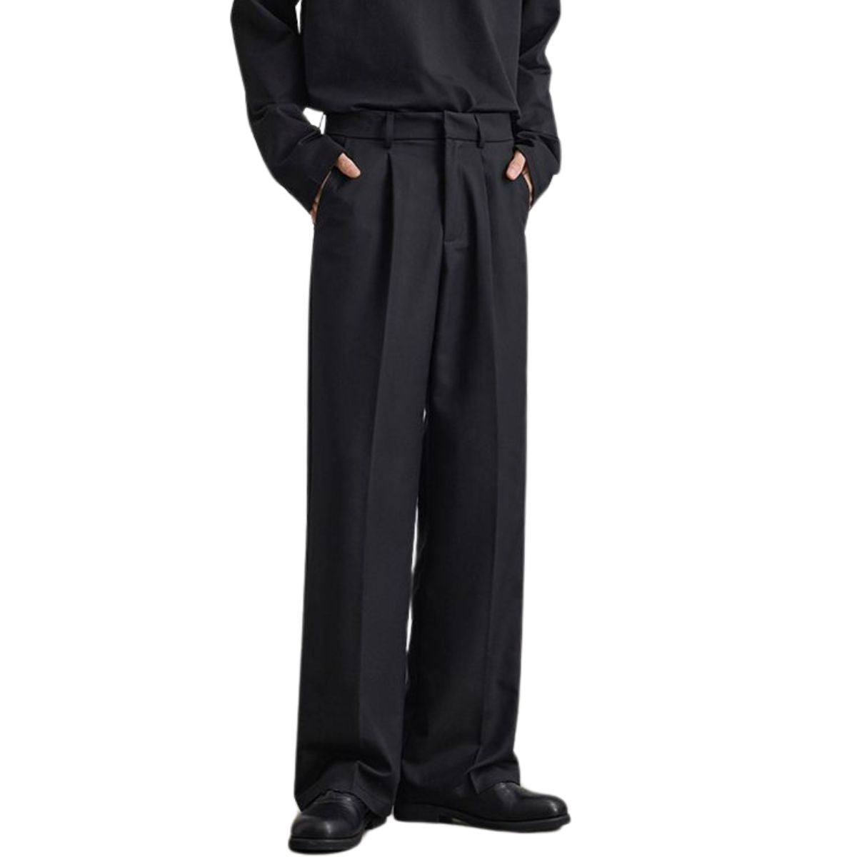 Solid-Color Single Pleat Trousers