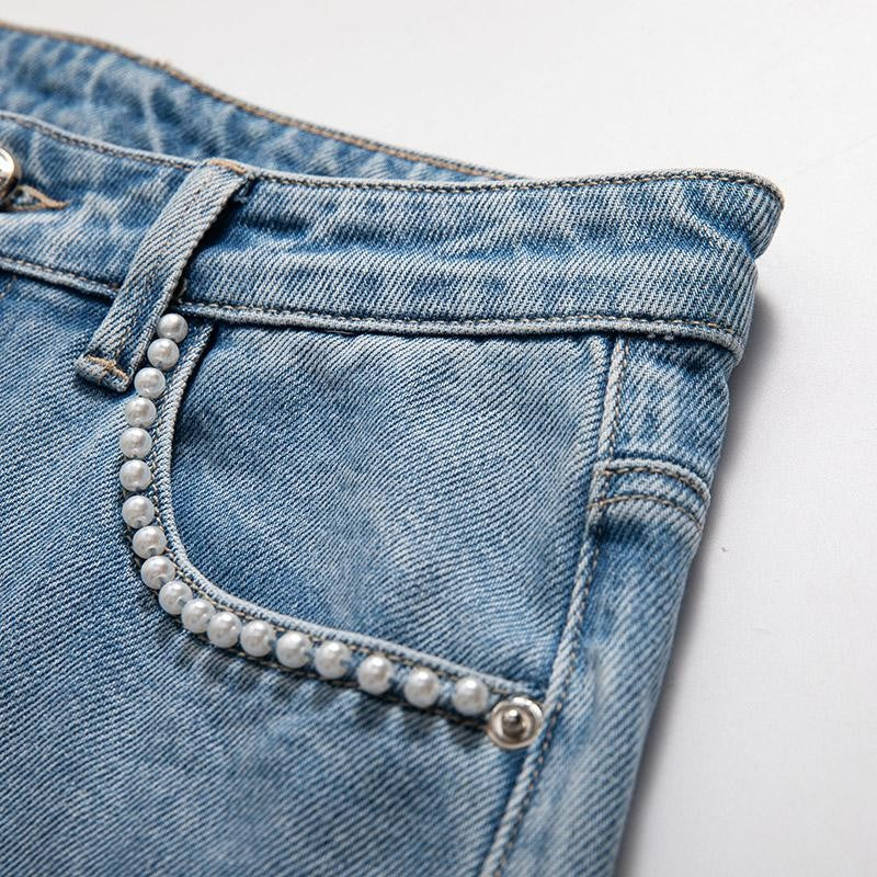 Risen Jeans Floral Embroidered Pearl-Beaded Cut-Out Jeans