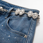 Risen Jeans Rhinestone-Transferred & Embroidered Cut-Out Jeans